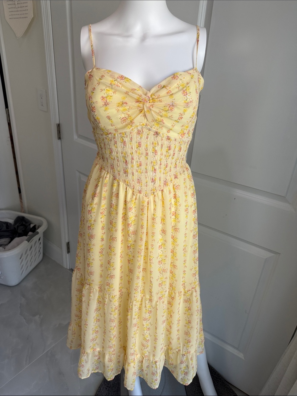 Trixxi Yellow Midi Dress with Pink Floral Print